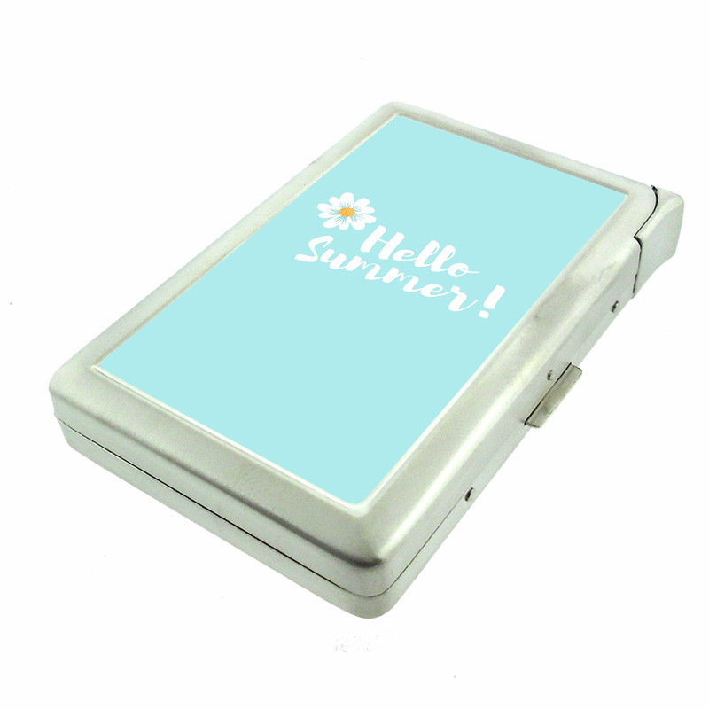 Hello Summer Metal Cigarette Case with Built-in Lighter Wallet