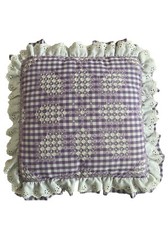 Vtg Chicken Scratch Hand Stitched Throw Pillow Purple Gingham 15x15 Farmhouse