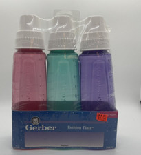 VTG Vintage 1997 Gerber Fashion Tints Baby Plastic Nurser Bottles 9 oz set of 3