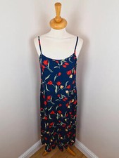 Womens Vintage Long Midi Slip Dress Strappy Tulips Viscose M