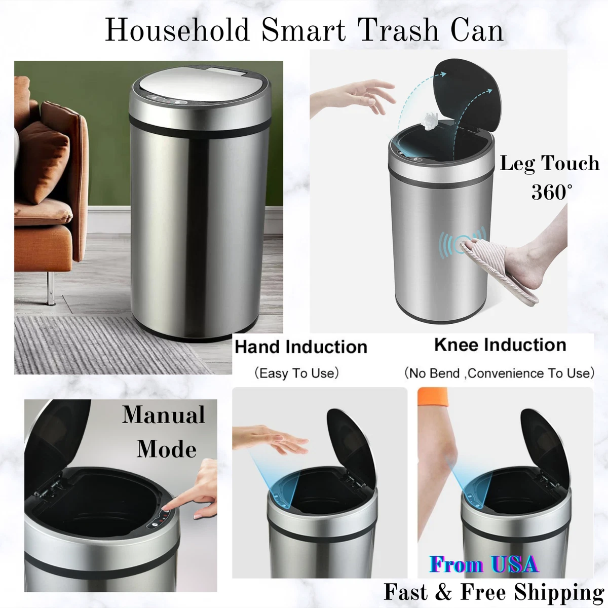 Stainless Steel 3.2 Gallon Motion Sensor Trash Can, 12l Automatic.