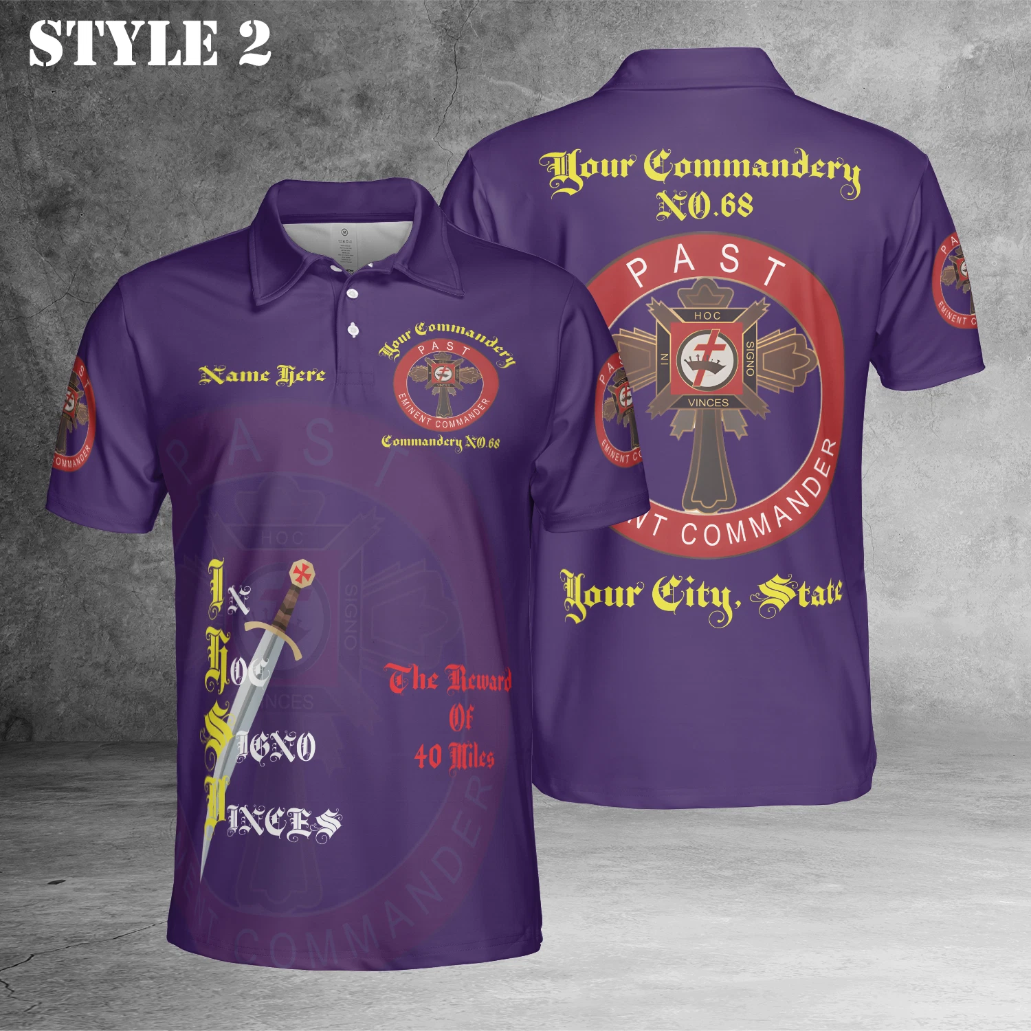 Customize Name Masonic Knights Templar Past Eminent Commander 3D Polo Size