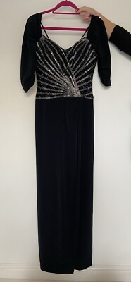 1980s Bob Mackie Heavily Black and Silver Beaded Designer Gown Rare Sample