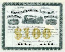 1918 Vernon Greensburg & Rushville RR Stock Certificate