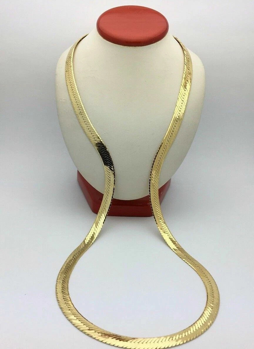 Italian 925 Sterling Silver Gold Plated Herringbone Necklace 30" 47.5g 8.35mm Review