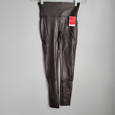 New Spanx Women Black Faux Leather Shaping Moto Leggings Pants 2437 Small