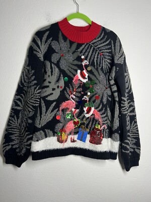 Pink Flamingo Christmas Sweater Womens S Tropical Holiday