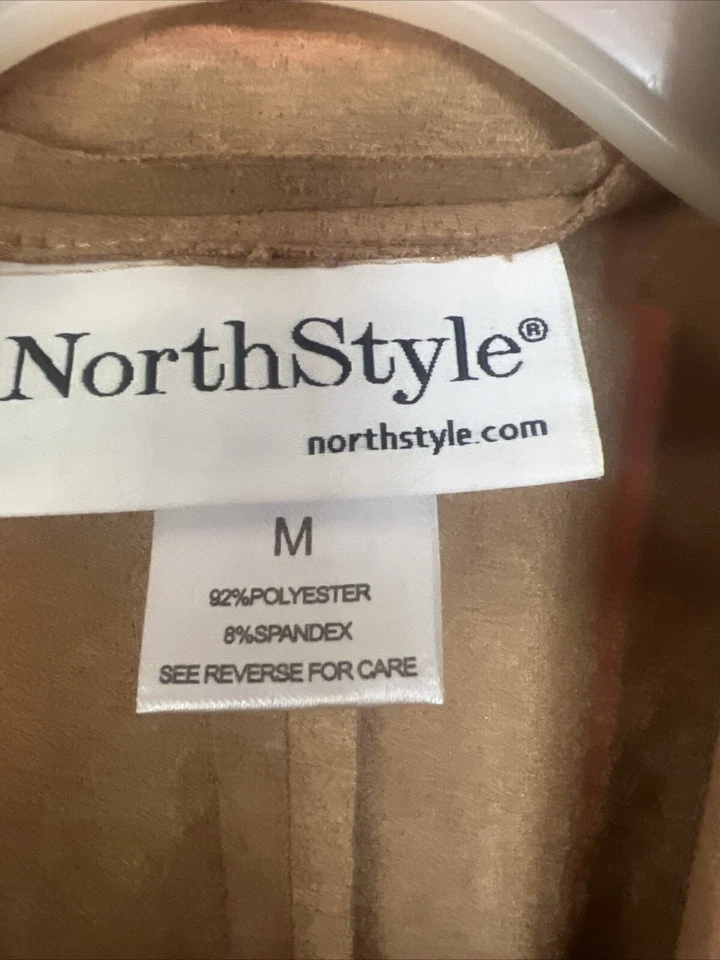 Chaqueta cárdigan de gamuza sintética camel talla mediana estilo norte con mangas 3/4 Foto 3 de 4