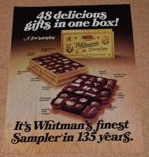 1977 Print Ad Whitman's sampler chocolate gift box vanilla caramel rum malted