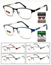Unisex Multi Focal Reading Glasses Metal Frame Clear Lens Spring Hinges Temples