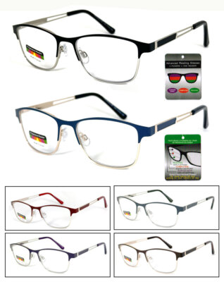 Unisex Multi Focal Reading Glasses Metal Frame Clear Lens Spring Hinges Temples