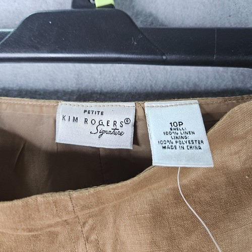 Kim Rogers Signature Linen Skirt Women Size 10 Petite Brown Trumpet Lined Classy - Picture 2 of 8