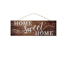 Wooden Home Sweet Home Sign - 15" x 5", Vintage Brown Front Door Decor, Wreath