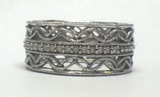 BEAUTIFUL INTRICATE STERLING SILVER DIAMOND RING SZ 7 ETERNITY STYLE WEDDING
