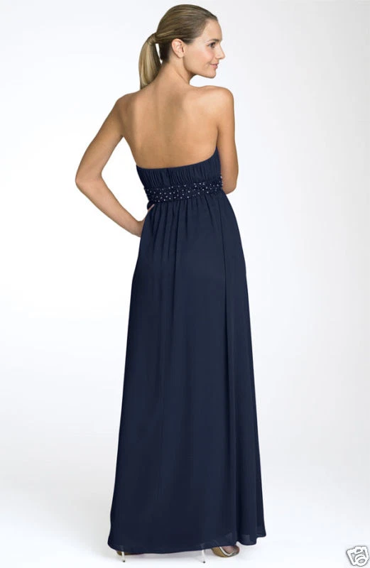 Vestido de chiffon sem alças com xale JS Boutique novo sem etiquetas $178 tamanho 2 `Marinha` - Imagem 2 de 2