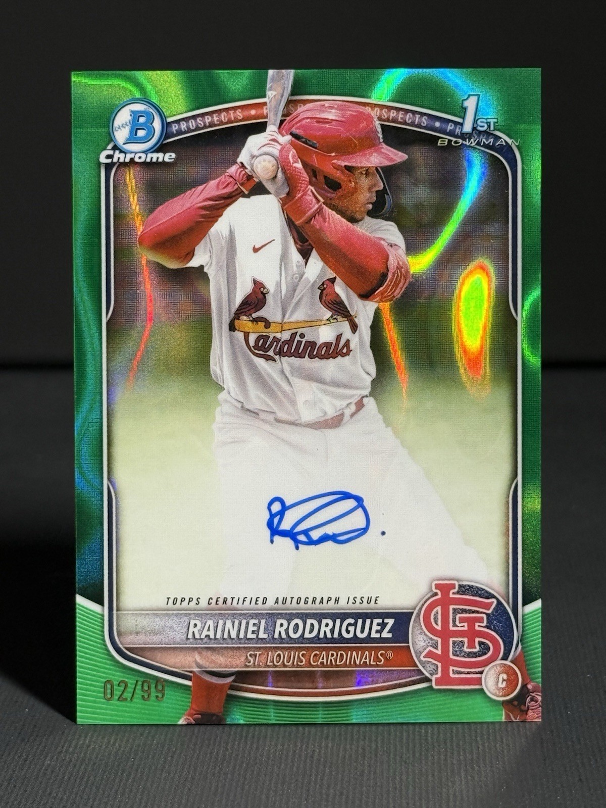 2025 Bowman Chrome Rainiel Rodriguez Auto Green Lava Refractor 1st /99