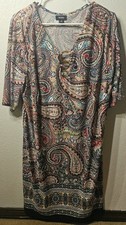 Vestido TACERA 2x Para Mujer Talla Grande Paisley Boho Cambio Tejido Anillo Cuello Manga 3/4