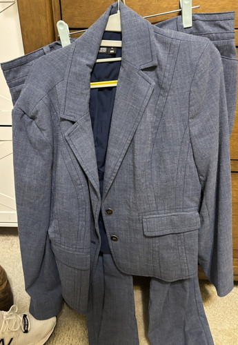 7th Avenue Design Studio NY & Co Petite Blue Suit Set Jacket Pants Size 18