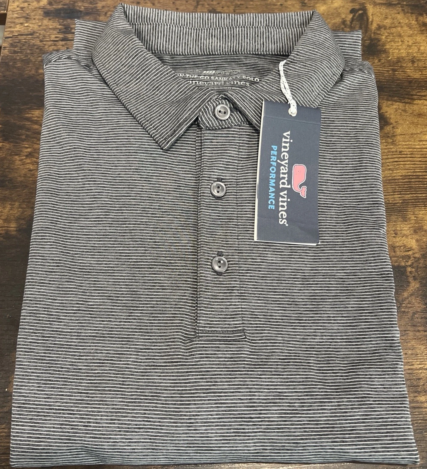 Vineyard Vines On The Go Sankaty Polo Men’s Size XL Black w/ White Stripe NWT