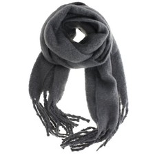 Warm Thick Fluffy Grey Soft Plain Wide Winter Scarf with Tassels