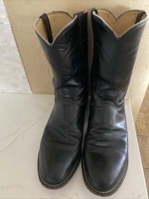 Justin Classic Black Leather Roper Style 3133 Pull On Cowboy Boots Mens Size 11D