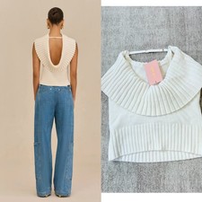 £485 Cult Gaia Chen Wool White Rib Knit Draped Cowl Back Top Medium