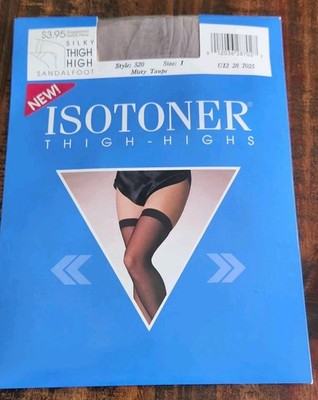 VTG Isotoner Thigh High Stockings MISTY TAUPE Size 1 USA