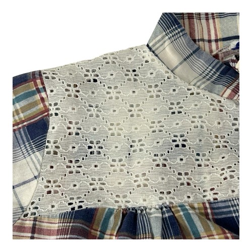 Vtg Love In Bloom From Here To Maternity Blue Red White Plaid Top Lace Size 8 - Picture 13 of 14