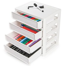 Desk Organizer with 4 Drawers, Plastic Desktop Storage Unit, Small Storage Bi...