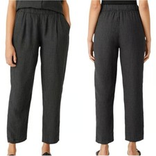 Eileen Fisher Gingham 100 Organic Linen Pull On Tapered Pants Lagenlook Gray M