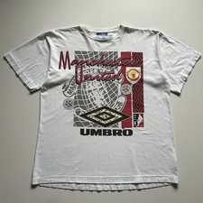 Vintage 90s Manchester United Umbro T Shirt Size Large Sharp Soccer Art Promo