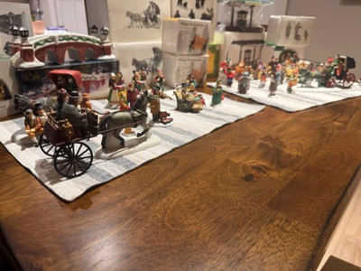 Huge Assortment Of Beautiful Christmas Village Figures, Carriages & Accessories
