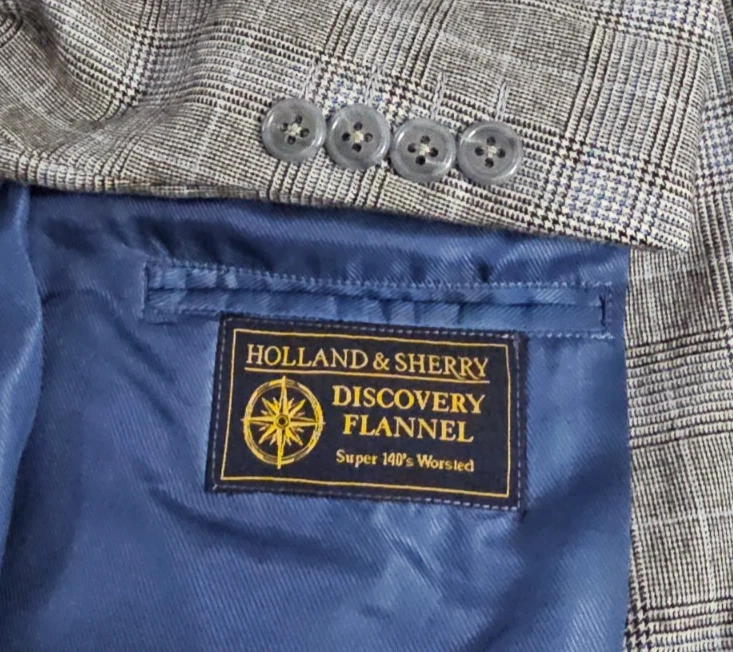 Blazer Holland & Sherry Super 140's lã Richard Bennett ventilação dupla azul cinza 40R - Imagem 2 de 4