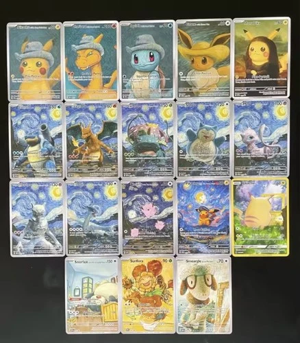 Pokemon Van Gogh Starry Night Custom Fan Artwork Set 18 Cards Pikachu Charizard