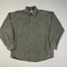 Carhartt Men's Large Green Flannel Lined Canvas Shirt Jacket Shacket S96MOS  VTG