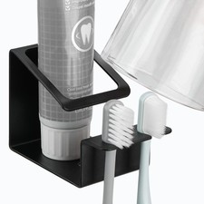 Matte Black Stainless Steel Toothbrush Holder - Wall Mounted 3-in-1 Adhesive ...