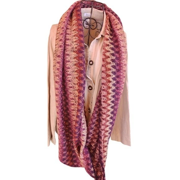 Missoni Zig Zag Knit Infinity Scarf Multicolored Purple Tan Warm Cozy