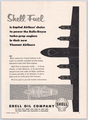 Shell Oil Vintage Print Ad 1955 Capital Airlines Rolls-Royce Turbo-Prop