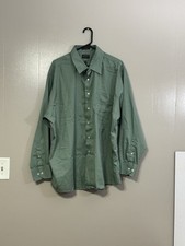 Arrow Sateen Shirt Men Size 18 1/2 34/35 Green Button Up Long Sleeve C100