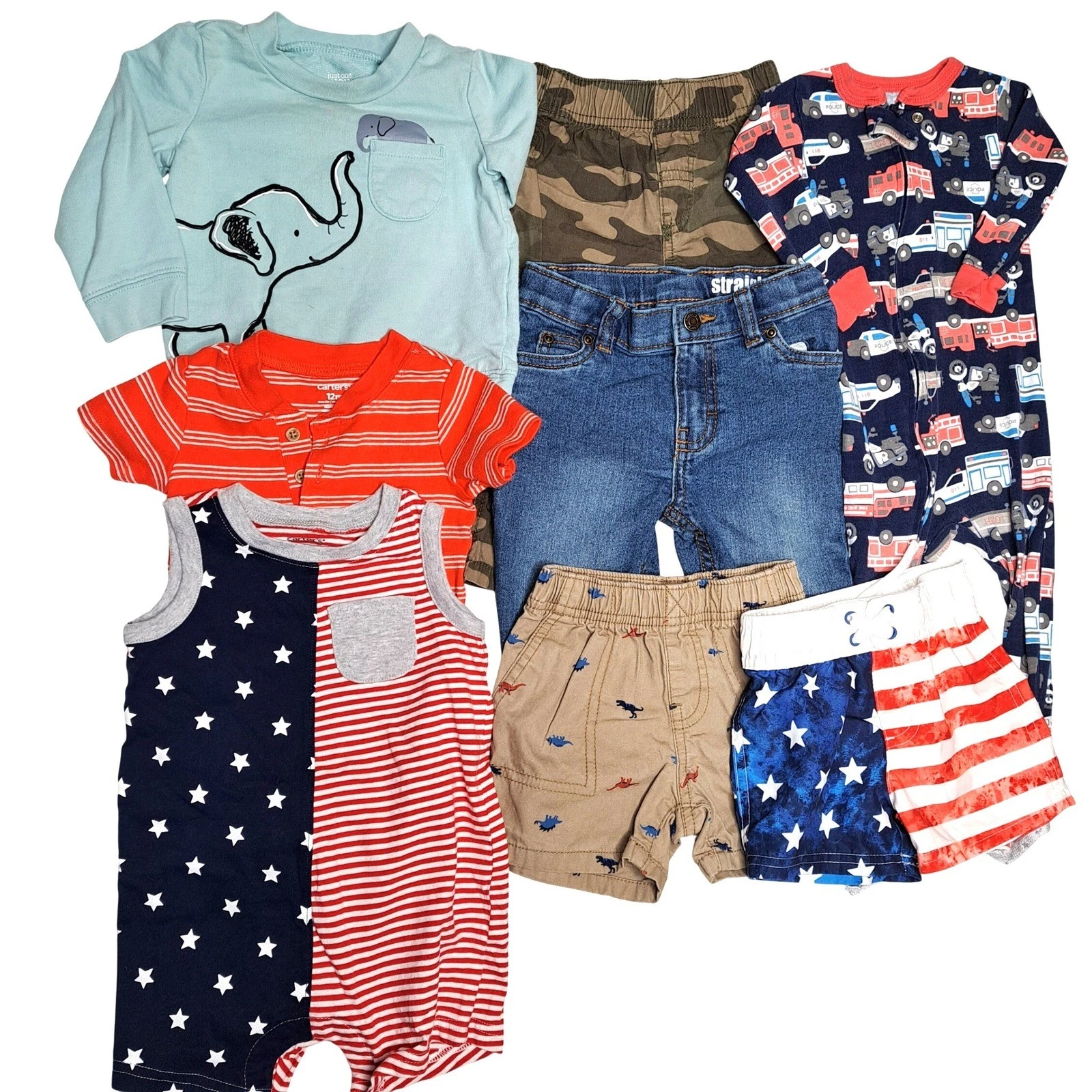Baby Boys 12M Clothing Bundle Shirts Shorts Pants Cat Jack Carter Camo Outfit