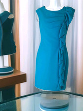 Calvin Klein Dress 2 Teal Ruffle Accent Sheath Lined Sleeveless Back Zip Career