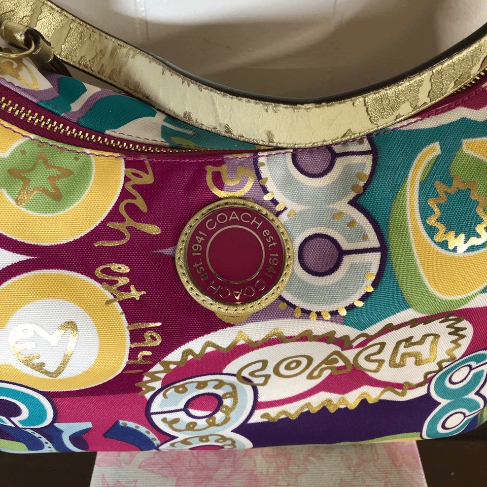 Bolso hobo Coach para mujer Poppy Pop C firma de un hombro multicolor mediano Foto 3 de 4