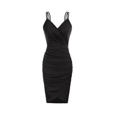 Grace Karin Womens Spaghetti Strap Cocktail V-neck Ruched Bodycon Dress Size M