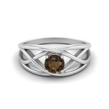 5 MM Round Smoky Quartz Gemstone 925 Sterling Silver Solitaire Engagement Ring