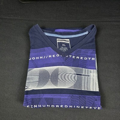 Sean John T-Shirt Men's XL Navy Blue Purple White Graphic Print V-Neck Cotton