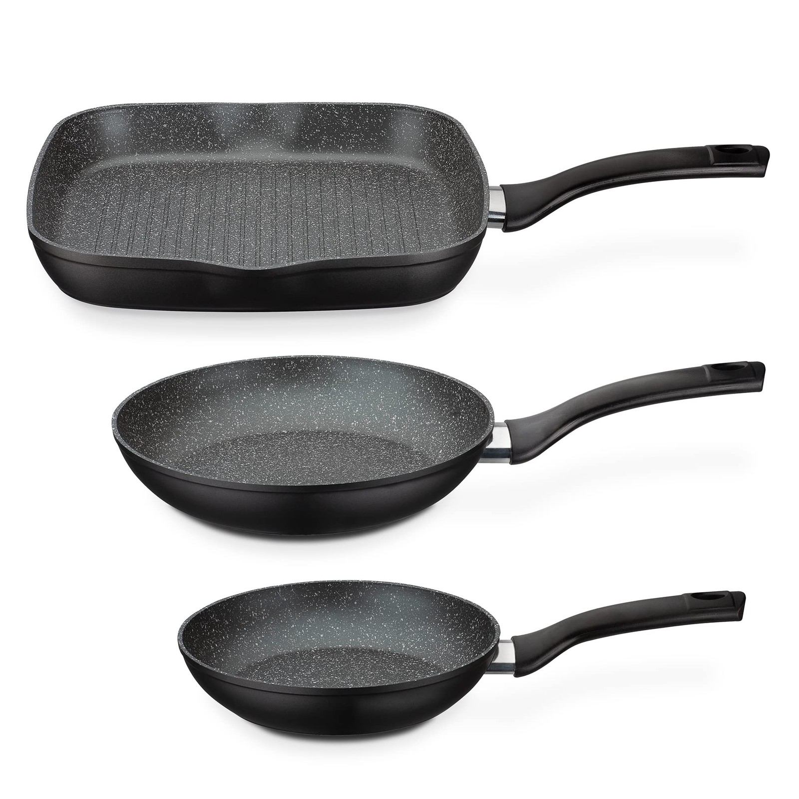 GSW Set di 3 padelle Gourmet in Granito, Alluminio, plastica, Nero