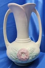 Vtg Hull Art Pottery U.S.A. Open Rose or Camellia Double Handled Vase 133 - 6.25