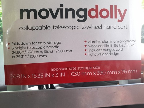 Movingdolly Collapsable, Telescopic, 2- Wheel Hand Cart, 39". Brand New! - Picture 6 of 7