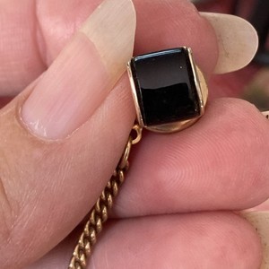 Authentic Vintage Dante Onyx Yellow Gold Plated Tie Tac or Lapel Pin
