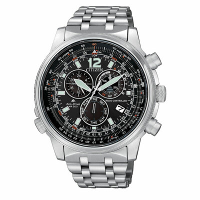Citizen Pilot Stahl Eco-Drive Funkuhr Chronograph cb5860-86e